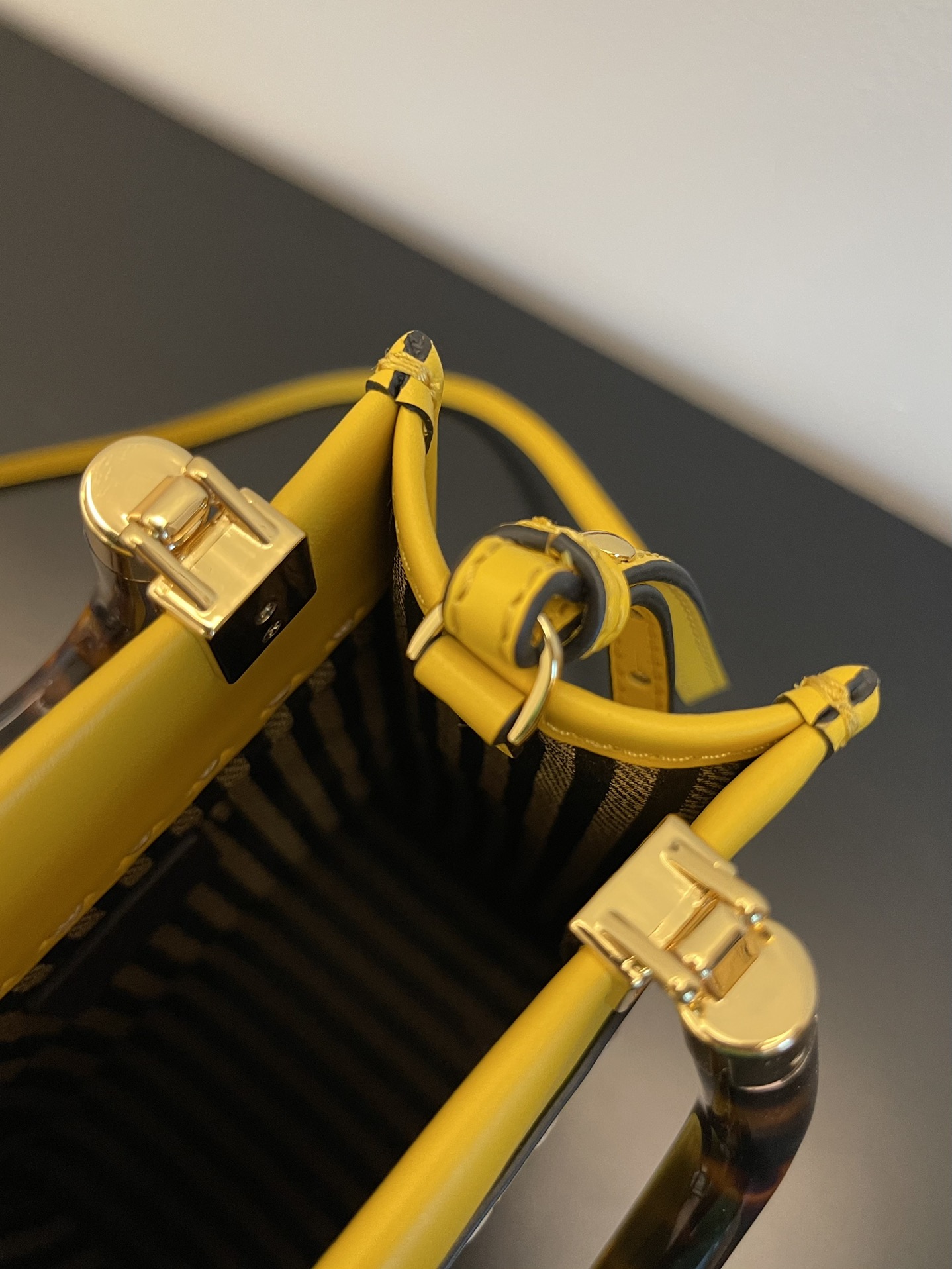 Fendi Mini Sunshine Shopper Lemon Yellow Leather Bag